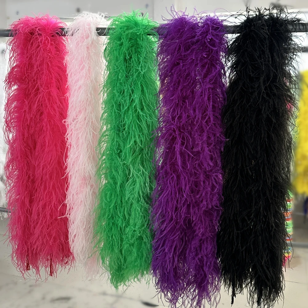 

2M Multicolor Ostrich Feather Boa 6ply Plumes Shawl for Wedding Dress Clothes Decoration DIY Crafts Costume Ostrich Trim