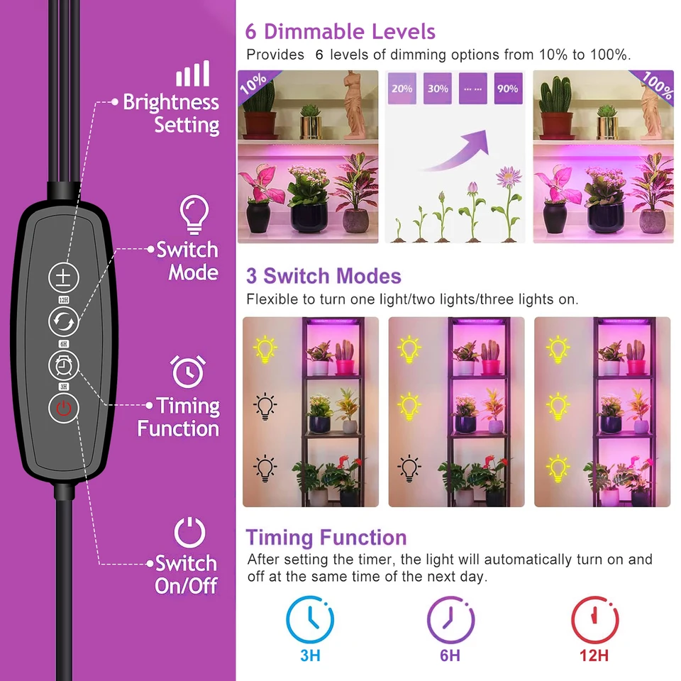 Lampe Plante Lampes De Culture Pour Plantes D'Intérieur - Spectre Complet - 72 Led - Minuterie 3-9-12H Lampes De Croissance Horticoles - 7