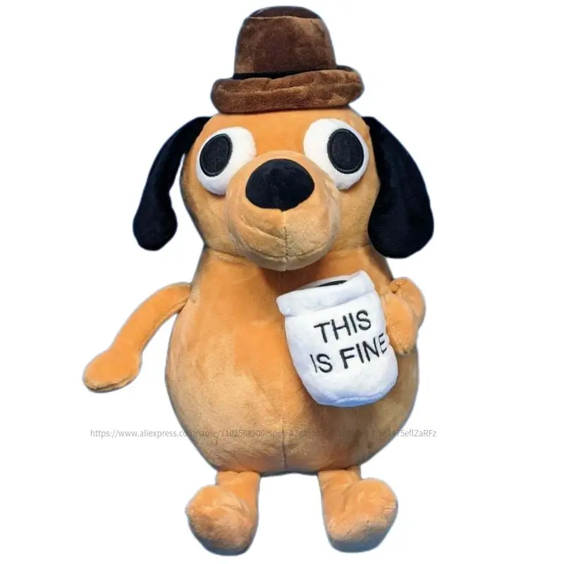 22cm This Is Fine Meme Coffee Dog Plush Toy Soft Stuffed Doll Stuffed Plush Animals Kids Toy Cute Gift for Children Boy Birthday