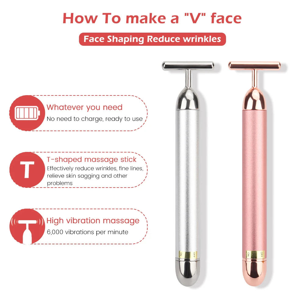 Facial Massager 24K Gold Roller Vibrating Facial Massager Slimming Facial Skin Beauty Pulse Firming Face Massage Lift Tightening Wrinkle Bar