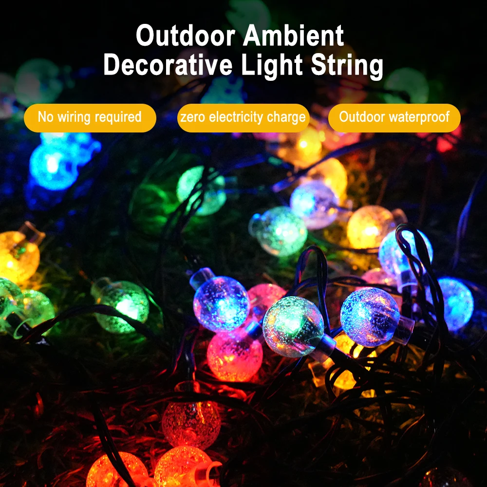 Description Picture 5 of item7M 50 Big Bulb Solar Crystal Ball Solar String Lights 8 Modes Waterproof Lamp For Garden Party Courtyard Decor Holiday Lighting