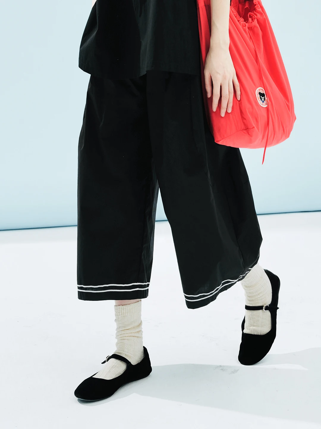 imakokoni summer literary pure cotton college style black simple wide leg pants casual pants 244585