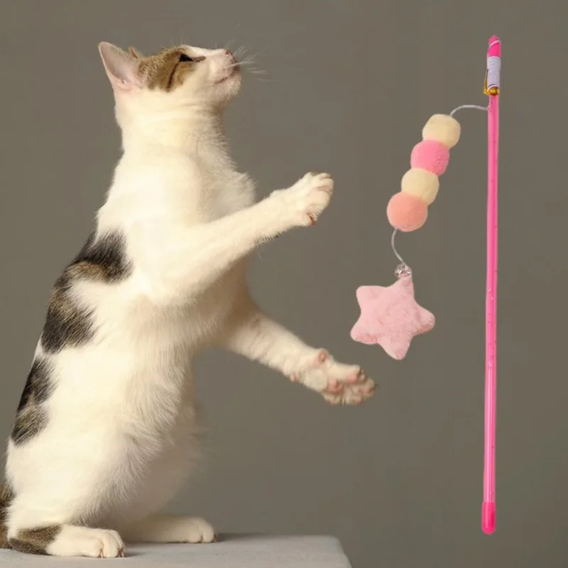 

Cat Stick Toy Kitten Teaser Wand Interactive Toy Elastic Rope Plush Ball Star Pendant Bite-resistant Comfortable Grip Relieve