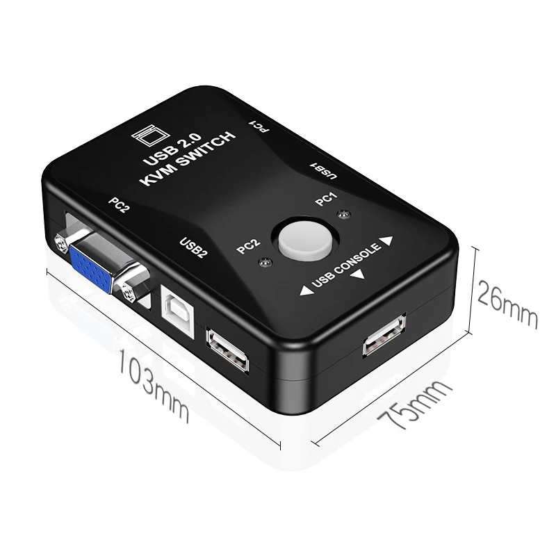 USB KVM Switch 2 Port VGA Switch Box 2 In 1 Out USB 2.0 KVM Mouse Keyboard Switcher HD 1080P Vga Splitter Box Sharing