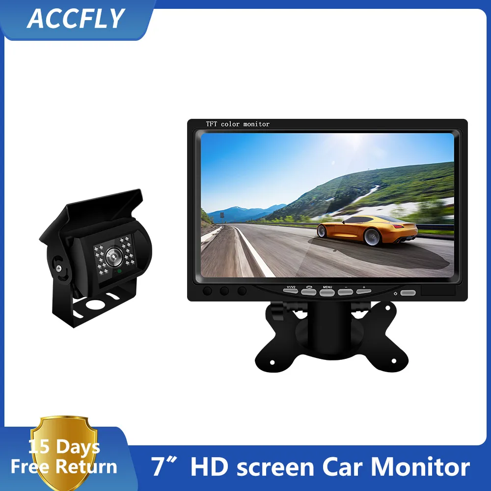 

Accfly 12V 24V CCD car reverse back up rear view camera for Trucks bus Caravan Van Excavator RV Trailer Camper with Monitor