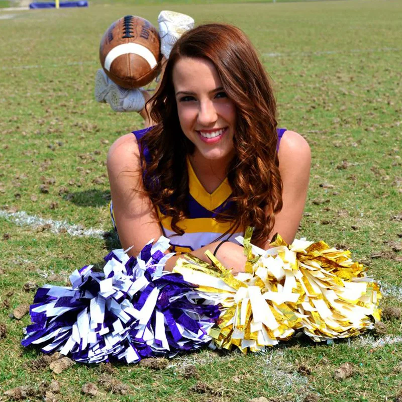 Cheerleading Pom Poms 10 Pcs Handle Style Team Sports Pompom Cheerleading Big Match Pom Club Dance Props Bouquet Game Cheering Decorator Flower
