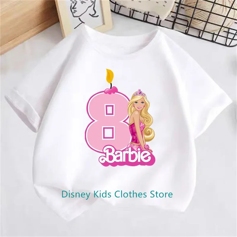New Barbie Children Birthday Number 1-14 T Shirt Kid Kawaii Boy Girl Casual Clothes Anime Cartoons Kids T-shirts Tops Tee 5