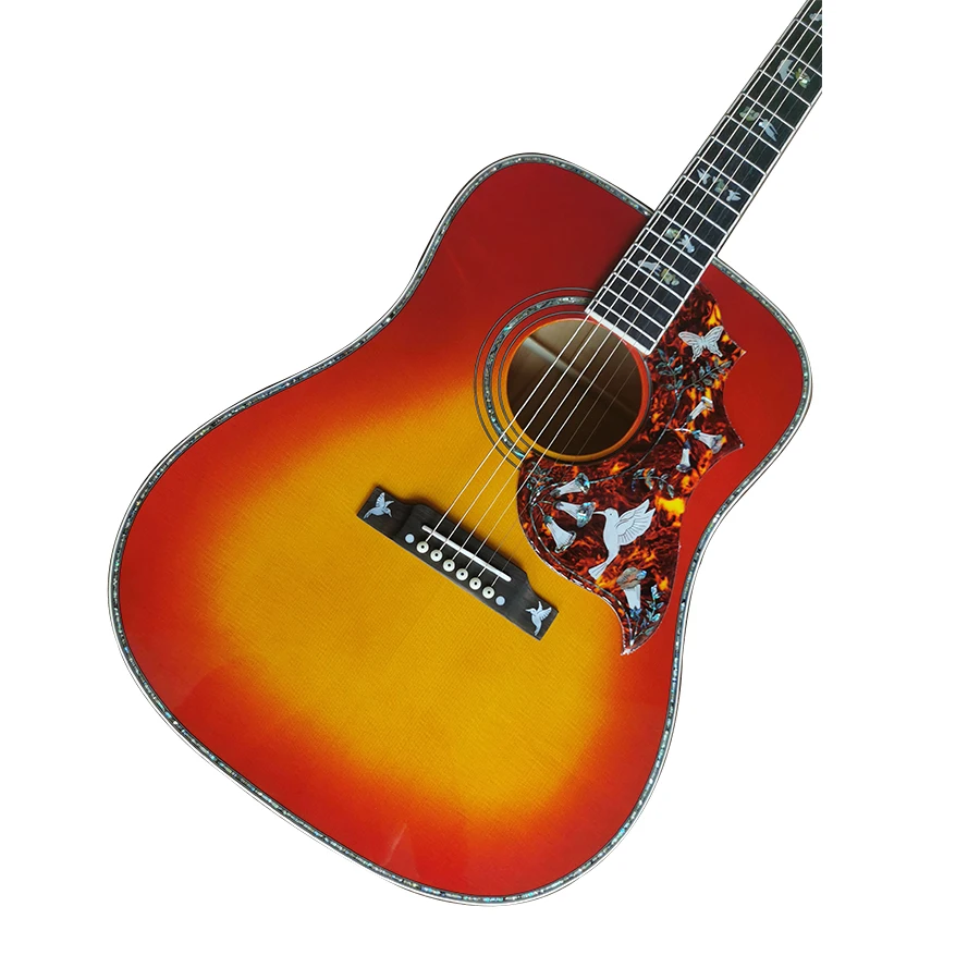 

Solid wood polished 41 inch hummingbird series sunset red bright acoustic guitar