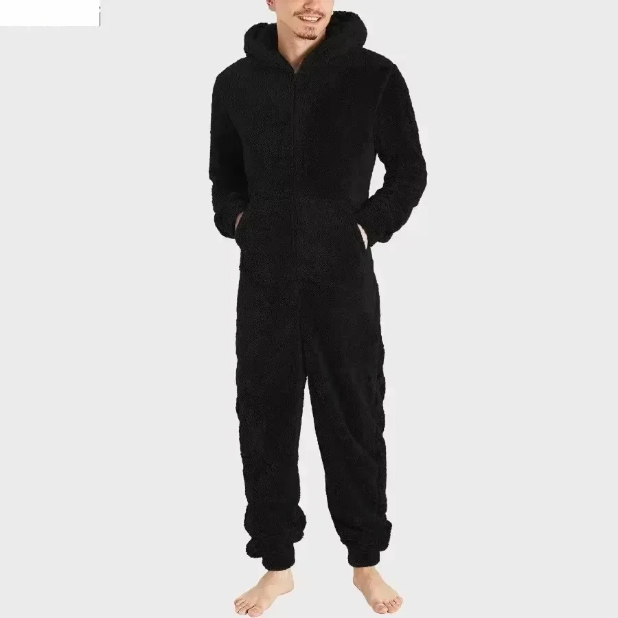 الرجال الشتاء الدافئة مجموعات امبسوول منامة مجموعات الرجال الصوفية الصلبة سستة قطعة واحدة عادية كم طويل مقنع بذلة طويلة 5XL