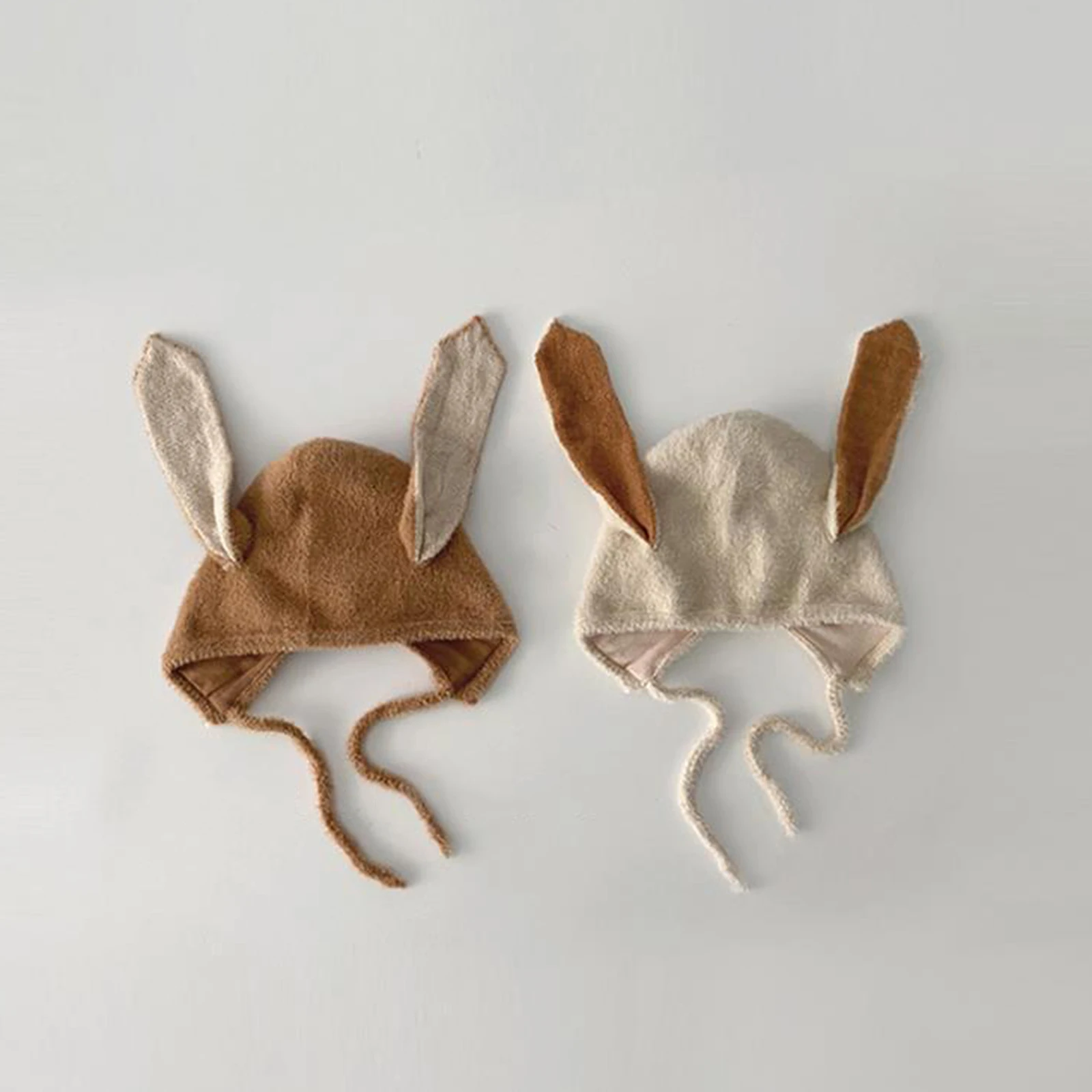 

0-24M Baby Boys Girls Bonnet Hat Fuzzy Bunny Ears Hat Toddler Infant Lovely Earflap Beanie Cap with Chin Straps