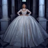 Modest High Collar Bridal Dress Sparkly Sequins Appliques Wedding Gown Luxury Ball Gown Bride Robe Customized Vestido De Novia 4