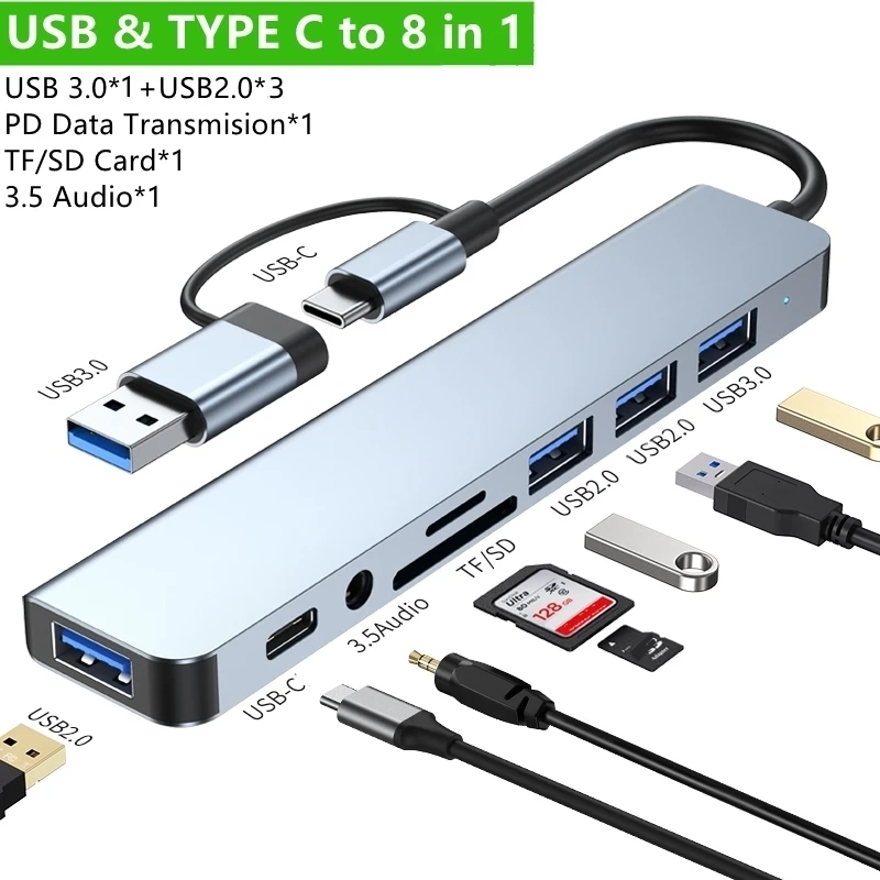 Universal 2-in-1 USB-C Multiport Hub and Expander