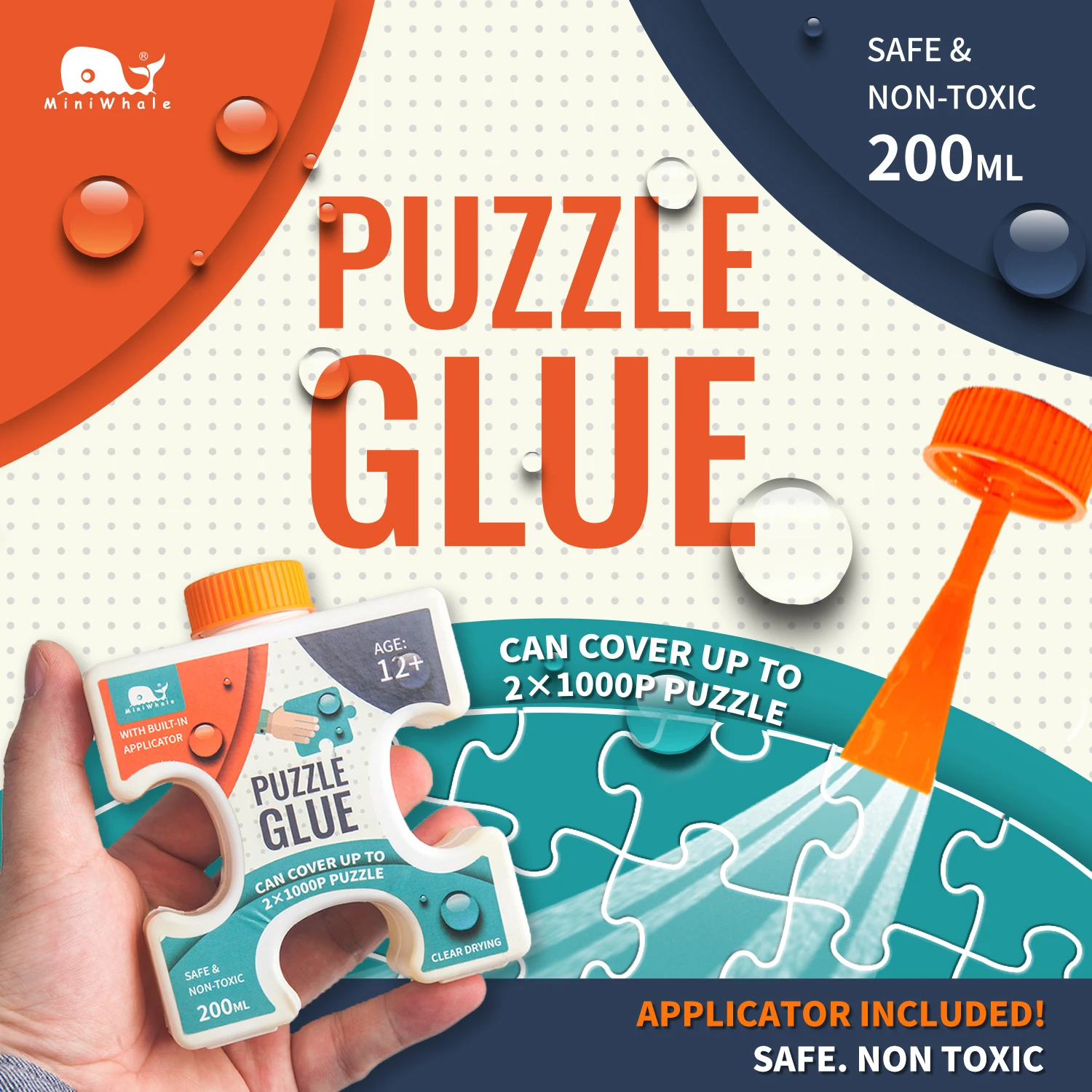 Jigsaw Puzzle Glue with Applicator, MINIWHALE Non Toxic Clear Glue for 1000/1500/2000 Piece