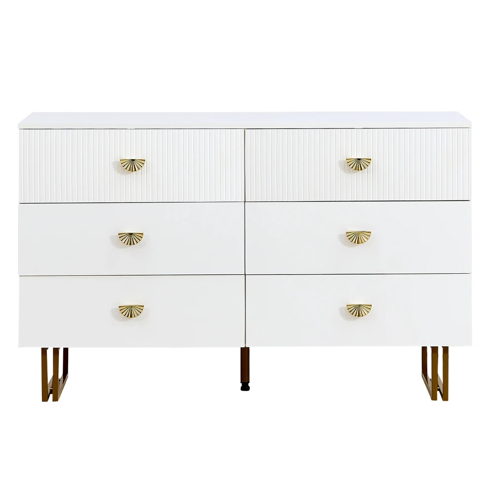 PINGGO Weißes Modernes Sideboard mit 6 Schubladen Goldene Akzente Elegantes MDF & Stahl-Möbelstück für Schlafzimmer Wohnzimmer Eingangsbereiche – Detail 20