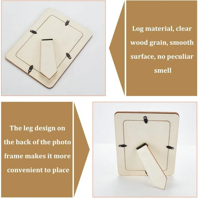 Wooden Picture Frame Rectangular 7.6" x 5.6" Craft Frames Set for 5.2"x3.2" Photo Tabletop 4pcs