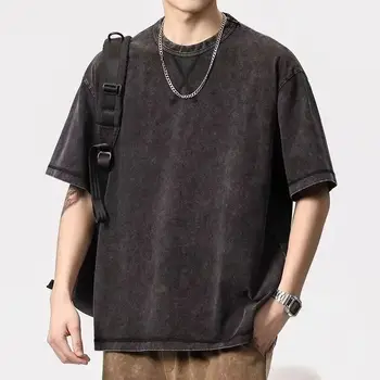 Summer Washed T shirt for Men Women Cotton Loose O-Neck Oversized Tee Men's Korean Y2k Tops Casual Vintage Short Sleeve T-shirt