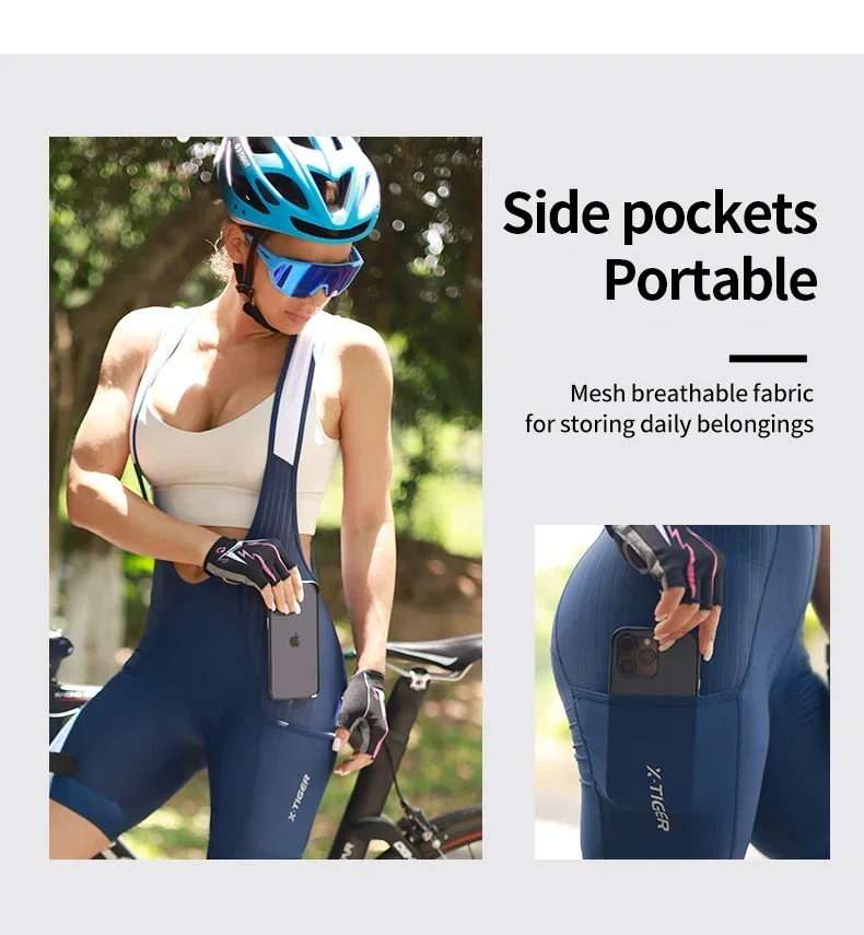 X-TIGER Damen Pro Radsport-Trägerhose, Sommer, Laika, atmungsaktiv, hochelastisch, ST-MULTI Buffer, MTB, Rennrad-Shorts – Detail 12