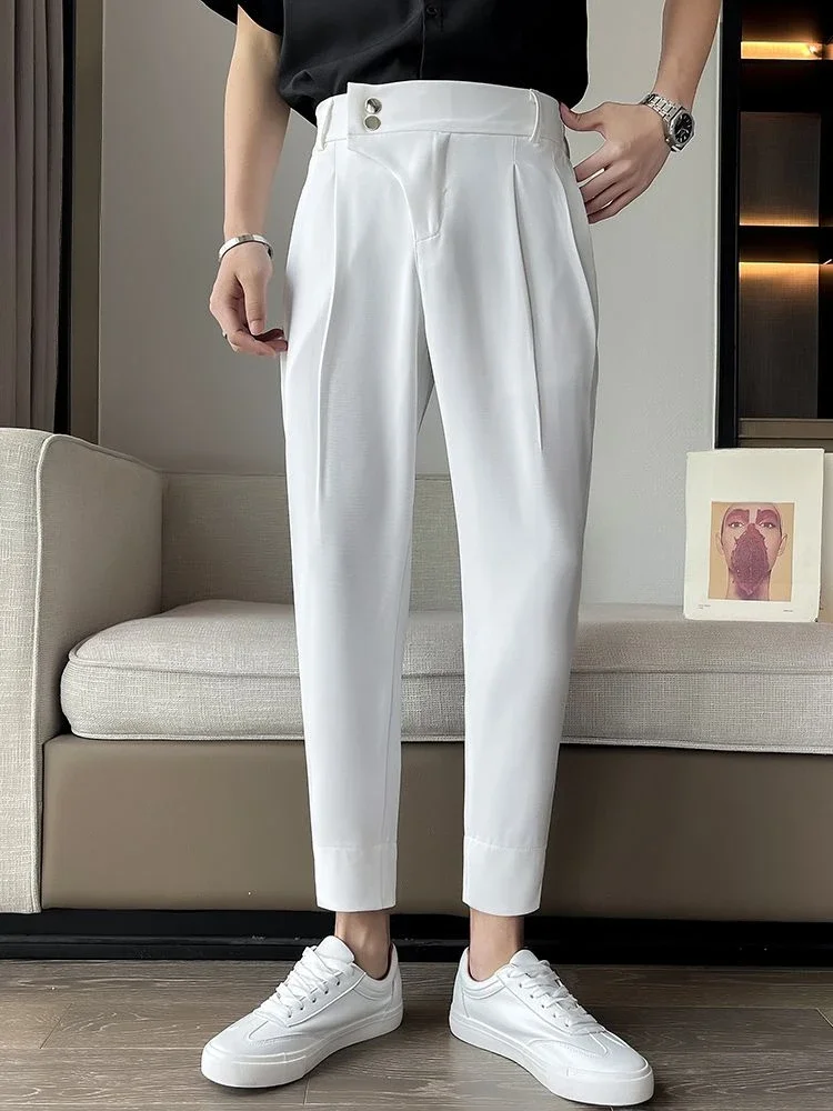 thumbnail image 1 of Pantalones elásticos refrescantes para hombre, pantalones de seda de hielo elástica para hombre, pantalones holgados, ropa elegante de primavera, moda de lujo, oferta de alta calidad, 1 of 4
