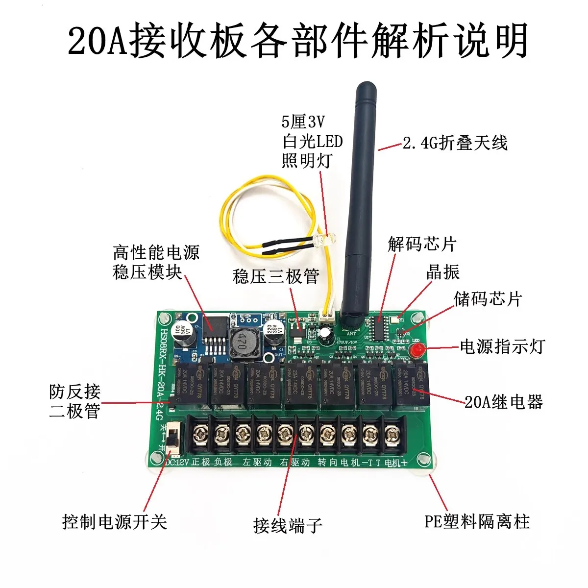20A 전투 로봇 자동차 모델 보트 모델 4륜 구동 자동차 개조 액세서리 DIY 무선 원격 제어 모듈 XDC72