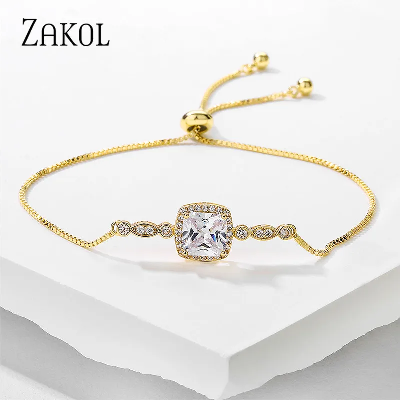 ZAKOL Top Bracelet & Bangle for Women Captivate Bar Slider Brilliant CZ Rose Gold Color Jewelry Pulseira Feminia BP