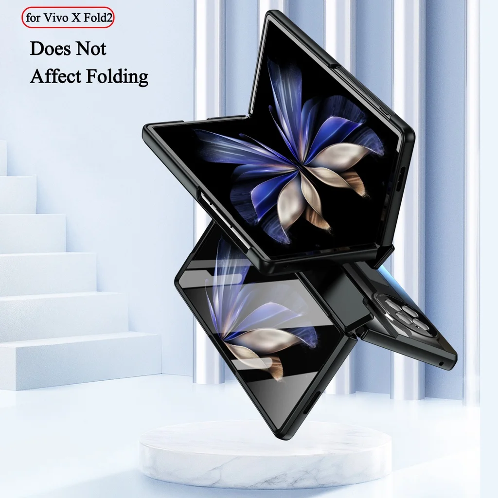 Magnetic Hinge for Vivo X Fold2 X Fold 2 Case Tempered Glass Stand Plating Hard Case Protection Cover for Vivo X Fold2 X Fold 2