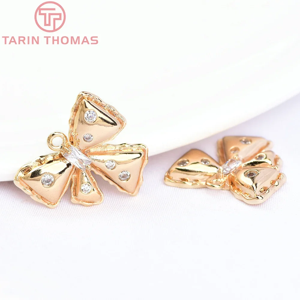 

(5984) 4PCS 18x17MM 24K Gold Color Brass with Zircon Bow-Knot Charms Pendants High Quality DIY Jewelry Making Findings Wholesale