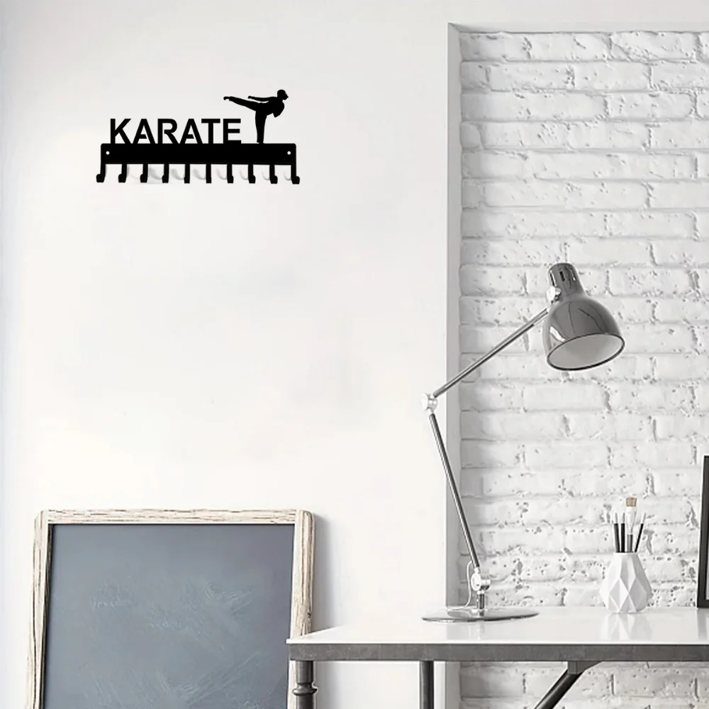 Karate Sparring Medal Hanger & Belt Rack -14.5 inches W/ 10 Hooks Metal Wall Art Coat Rack, Organizer, Storage Rack, 6