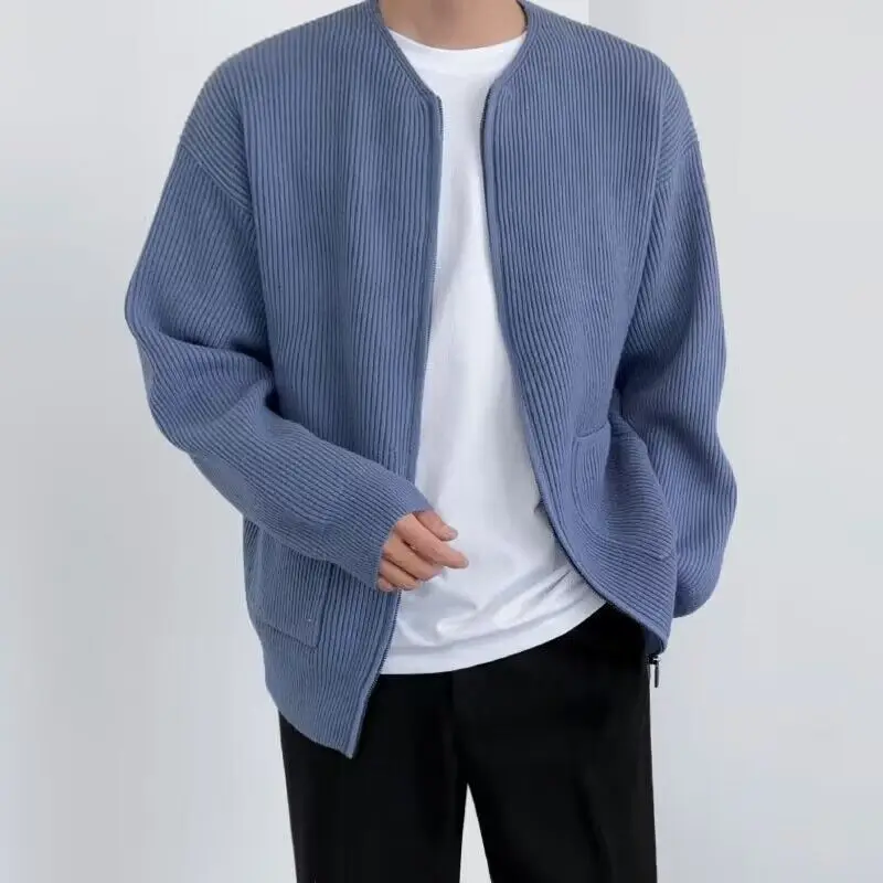 

2023 New Fashion Men's Knitted Sweater Coat Long Sleeve Cardigan Full Zip Male Causal Plus Size Clothing for Autumn Q62