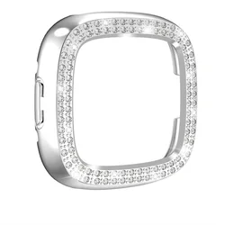 Premium Double - Row Diamond Protective PC Case with Anti - Fall Bumper - fitbit sense (Silver)