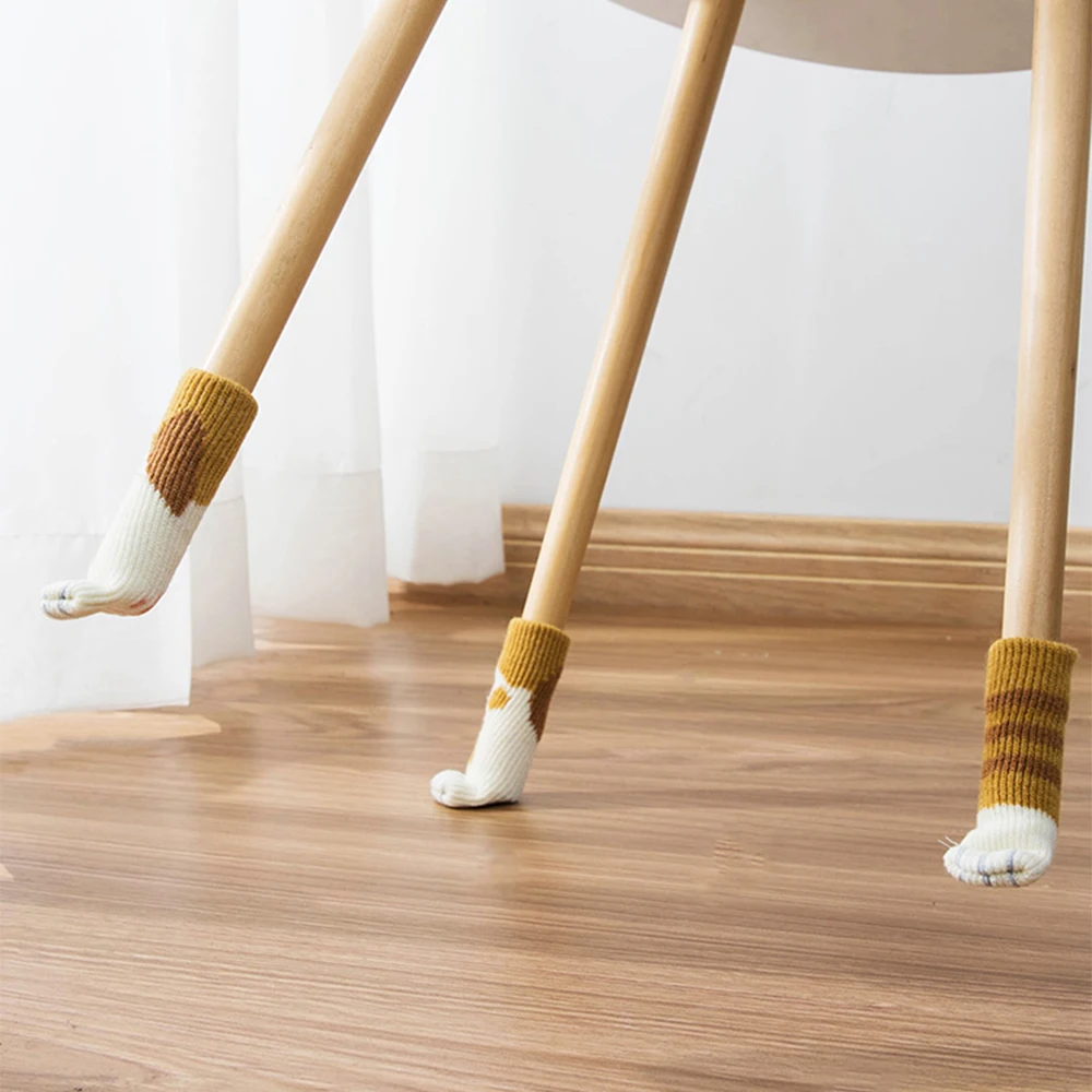 4/16 Pieces Furniture Table Foot Cover Mute Non-slip Mat Table and Chair Foot Pad Foot Cover Cat Claw Knitted Socks
