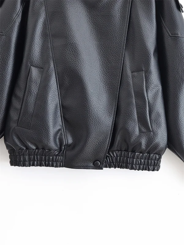 Women's Jacket Fall New Black Long Sleeve Pebble Faux