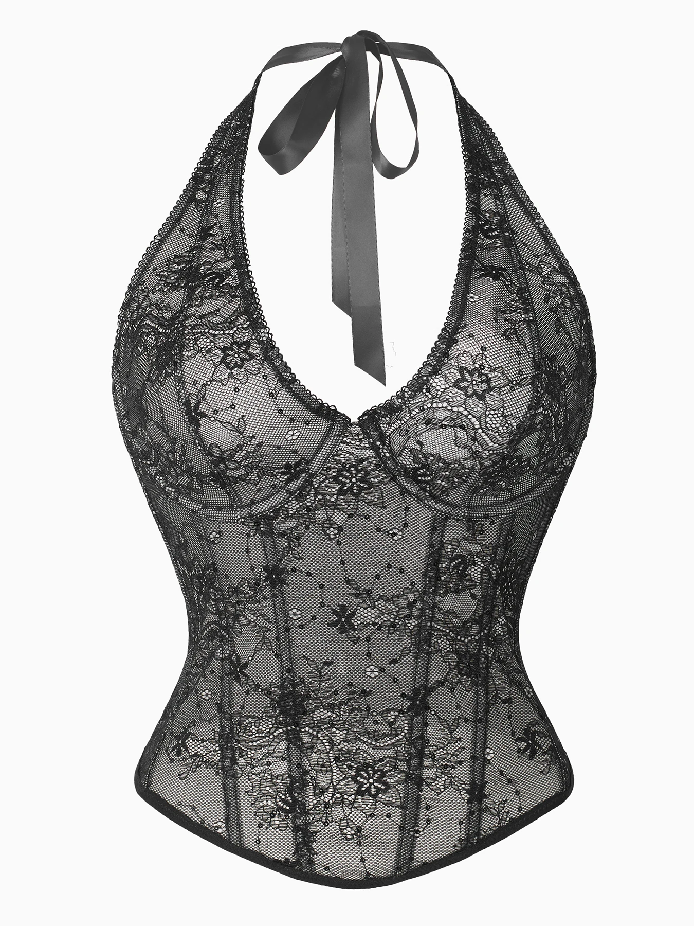 Women’s New Sexy Halter Corset, Chinese Qipao Style Lace Bustier, Backless Boned Shapewear Top for Waist Cinching