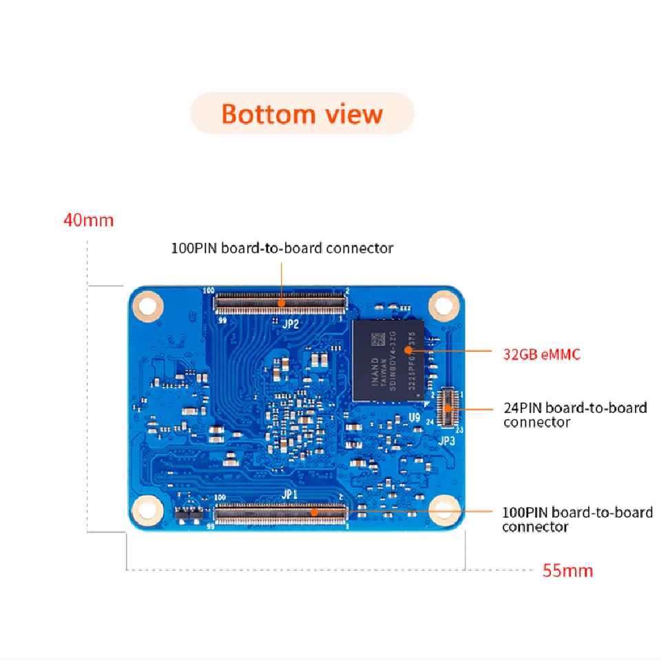 Orange Pi CM4 2GB RAM 32GB eMMC Flash Single Board Computer Rockchip RK3566, Quad-core, WiFi+BT with BLE, 4K Development Board
