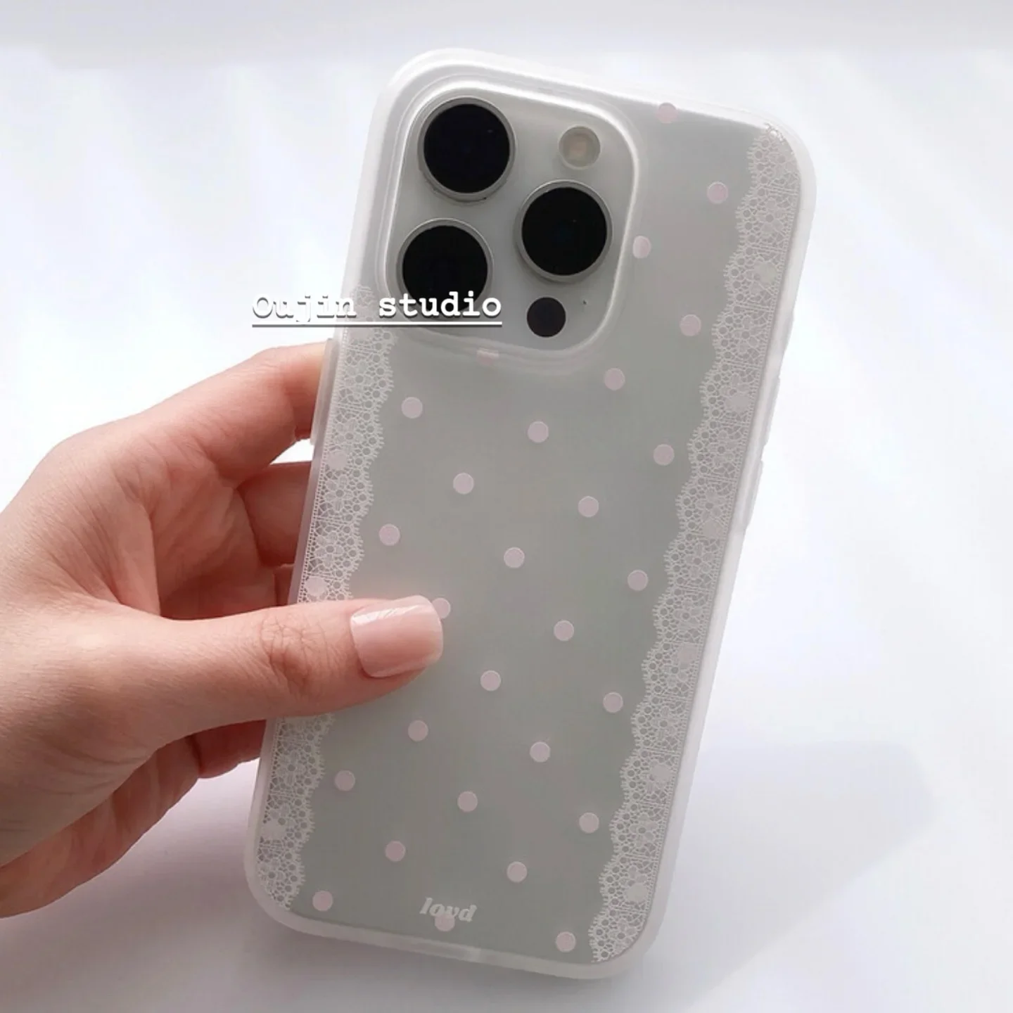 Korean Pink Polka Dots White Lace Edged Cute Phone Case - Y2K Style Cover