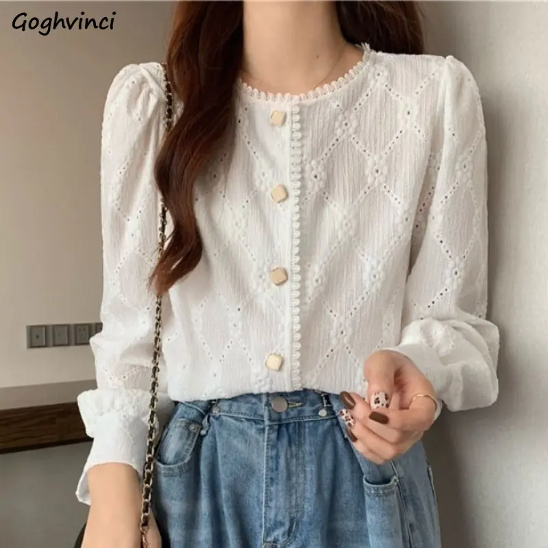 Korean Style Lace Puff Sleeve Waist-Cinching Shirt – Elegant & Slim Fit main image 0