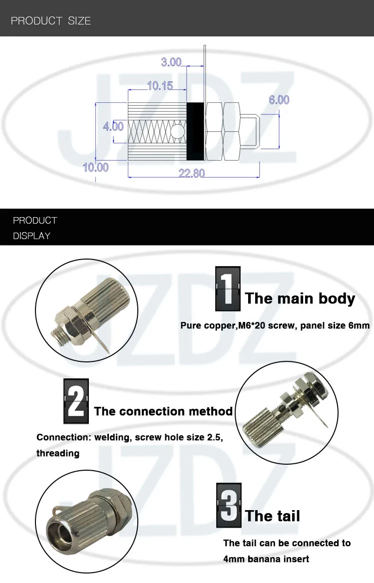 JZDZ 2 stücke Metall Binding Post Bananen Buchse Panel terminal Elektrische Stecker DIY Teile J.50023 – Detail 1