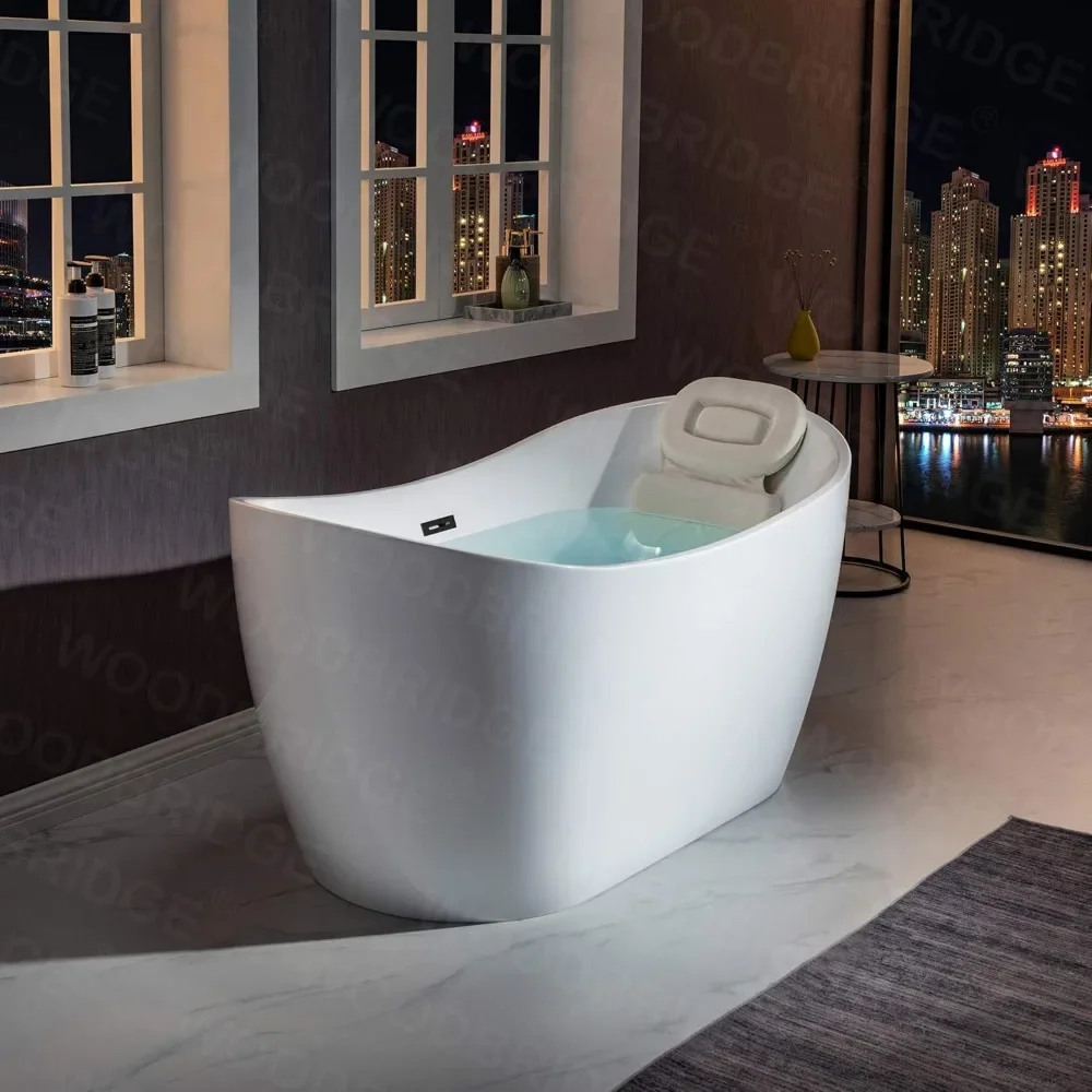 59" Freestanding Bathtub with Bathtub Spa Pillow，Contemporary Soaking Tub with Matte Black Overflow and Drain，luxury Bathtub 5
