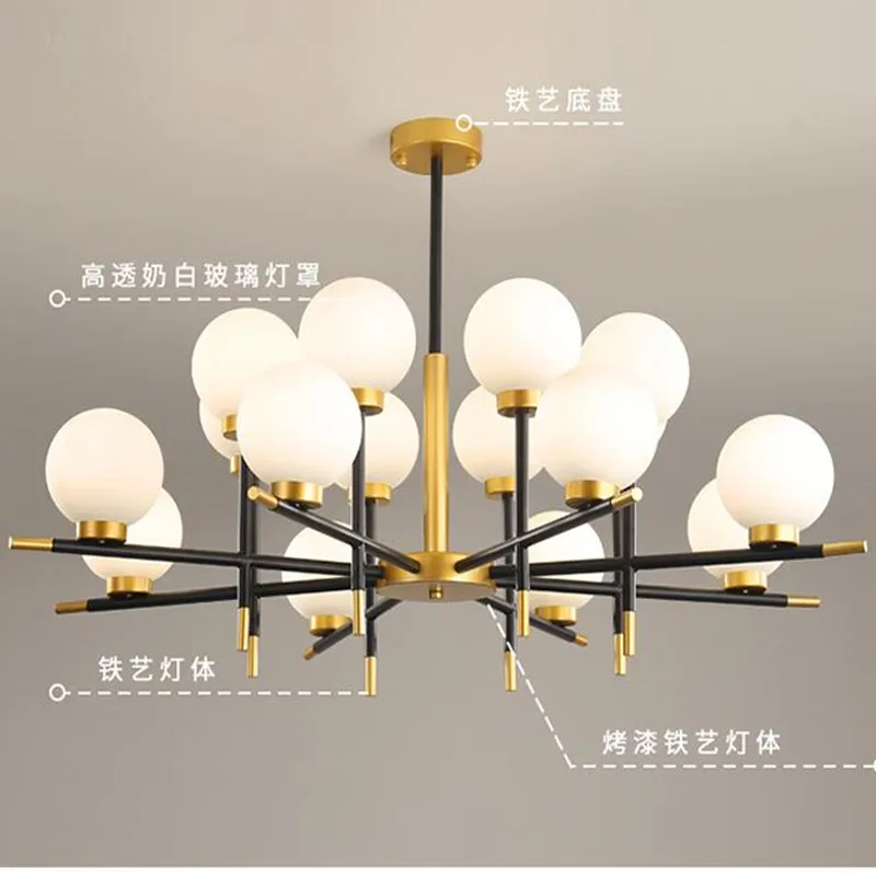 

Modern LED chandeliers lighting Iron suspended lamps luxury deco fixtures living room glass luminaires bedroom hanging lights