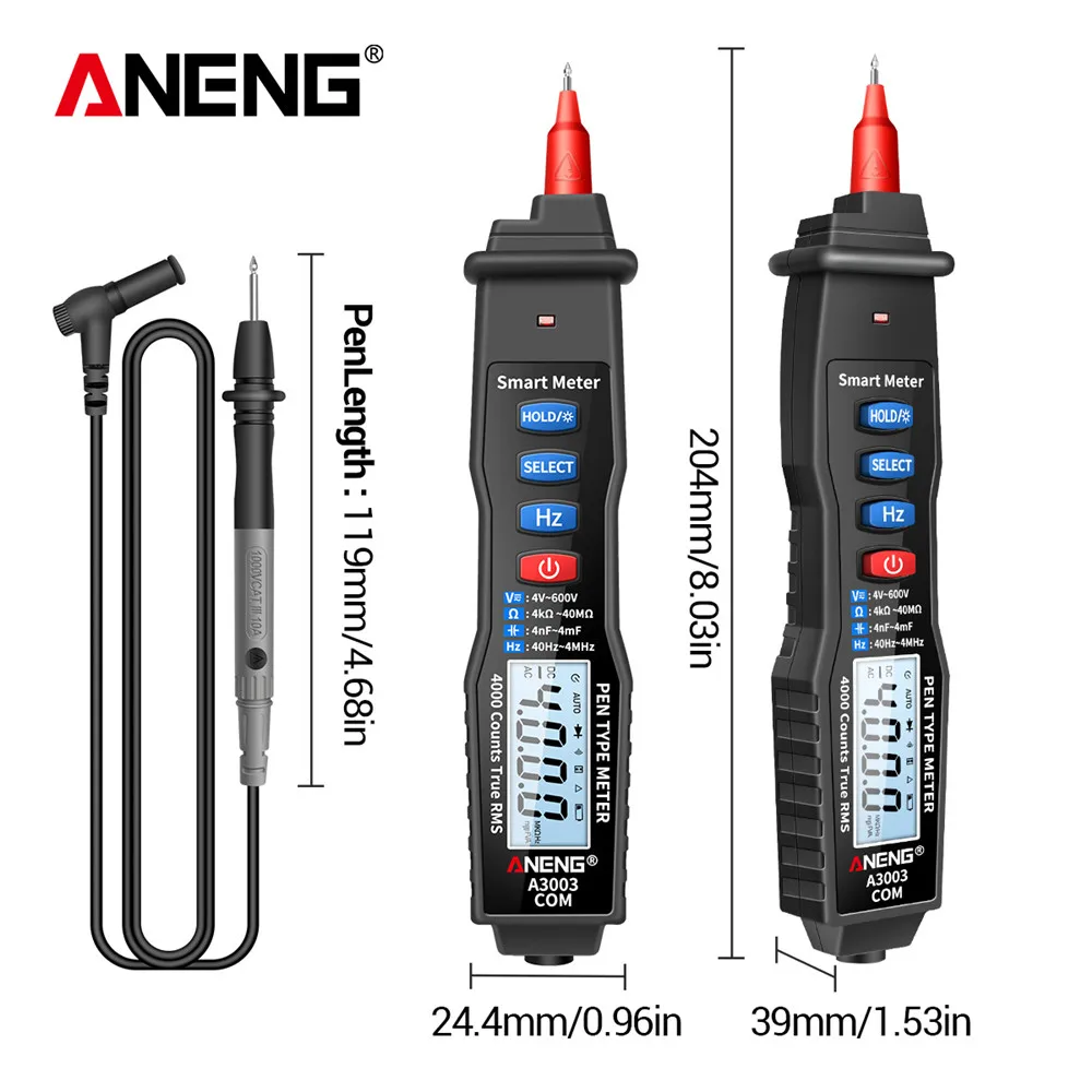 A3003 Digital Multimeter Pen 4000 Count Meter Non-Contact AC DC Voltage Tester A3003 Digital Multimeter Pen 4000 Count Meter Non-Contact AC DC Voltage Tester