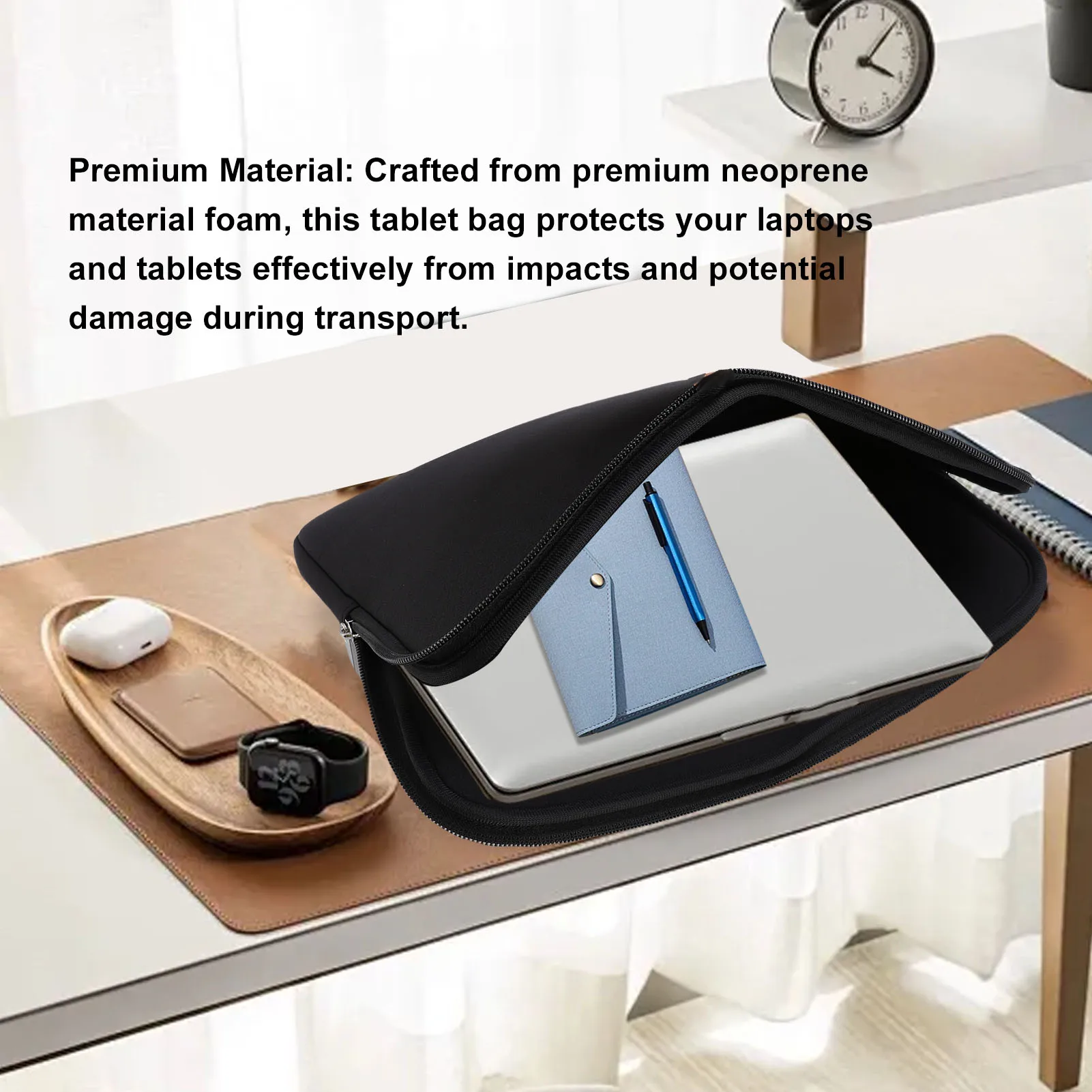 Black Waterproof Neoprene Tablet Carrying Case with Zipper