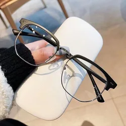 Unisex Black Metal Frame Polygon Eyeglasses with Blue Light Protection (Matte Black Silver)