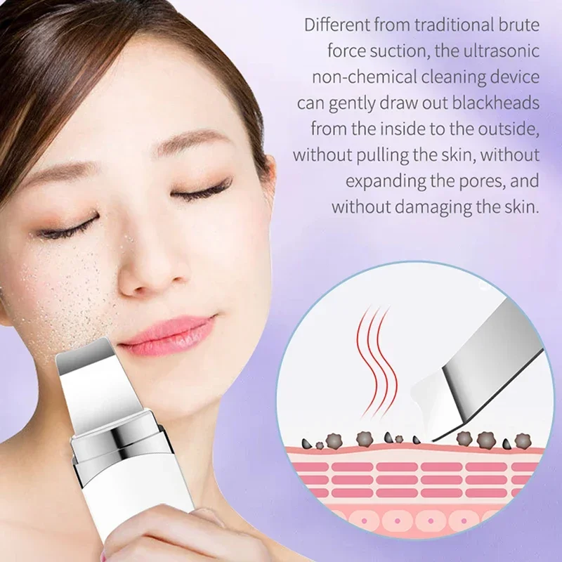Ultrasonic Skin Scrubber Blackhead Remover Facial Cleanser Peeling Shovel Deep Face Cleaning Machine Beauty Device Spatula Face