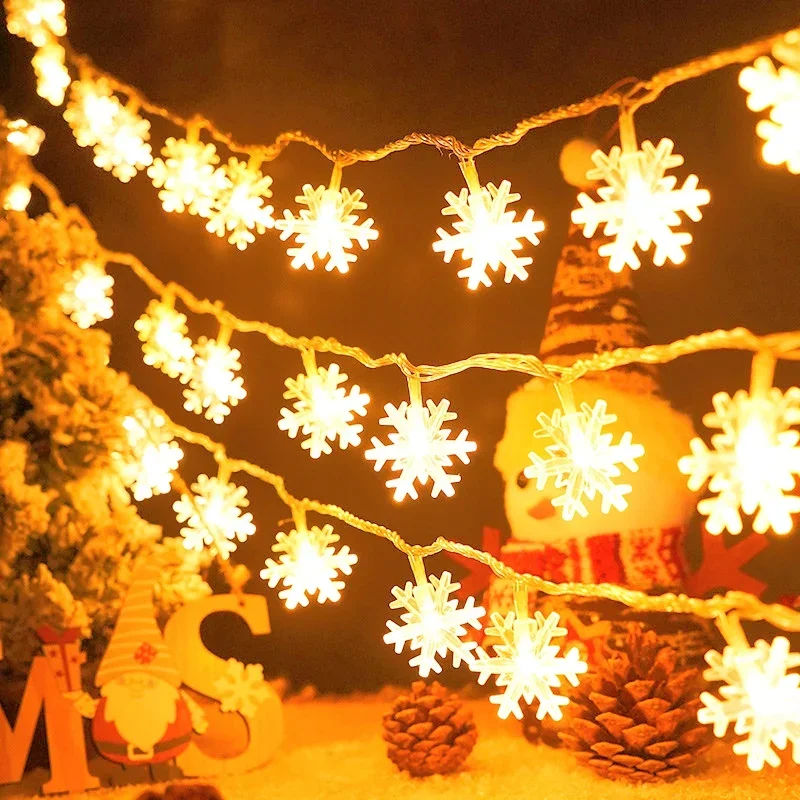 USB/Battrly Snowflake Lights String LED Festoon Light HalloweenTree Light Aesthetic Room Wedding Party Christmas Decor