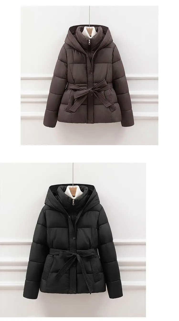 2026 New Winter Hooded Long Sleeve Solid Color Black Cotton-padded Warm Loose Big Size Jacket Women Parkas Fashion Outwear