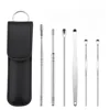 Stainless Steel Ear Digging Spoon Leather Cover 6pc Cleaner Scoop Double-Headed Spiral Cleaning Health Care Ear Picking Tool Set 2