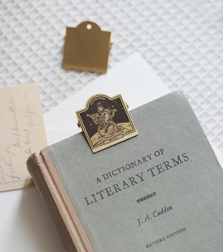 Ideaplus 빈티지 황동 고양이 자전거 노트북 클립 - 수채화 그림용 구리 종이 홀더가 있는 금속 여행 일기장