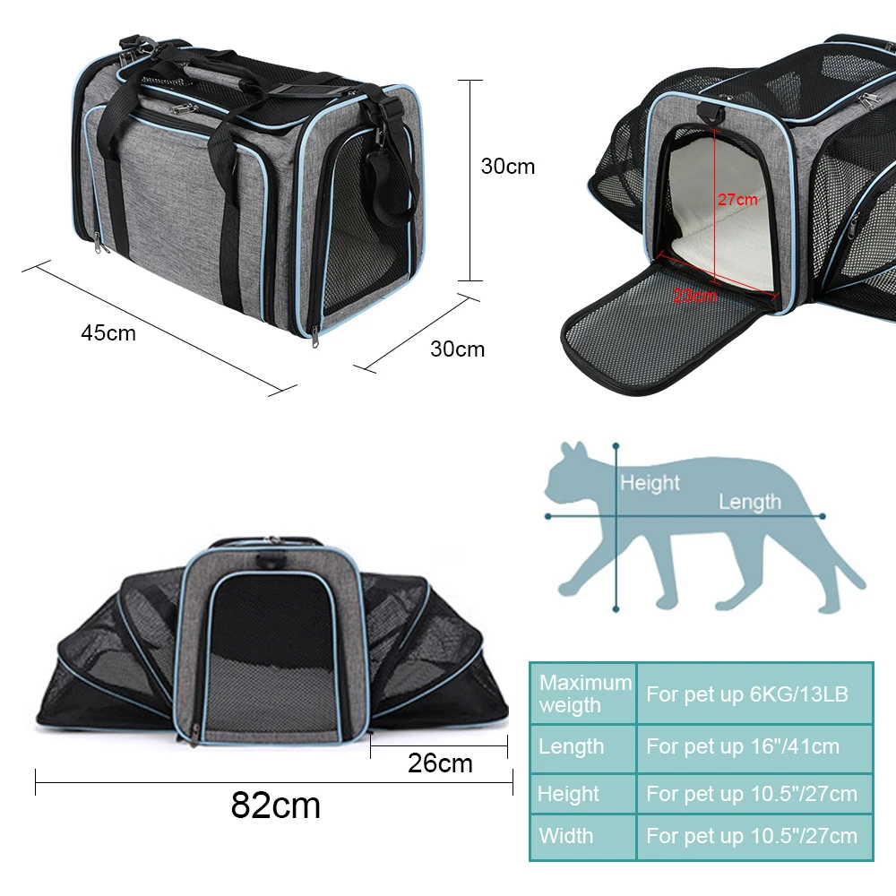 Portable Pet Carrier Bag Dogs Cats Ventilate Transport Bag Expandable Foldable Cat Travel Breathable Pet Supplies