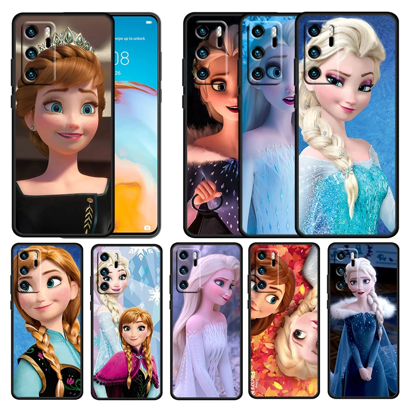 Custodia Disney Frozen Princess Per Huawei P50 P20 P30 P40 5G P10 Pro Lite E Plus P9 Lite Mini Soft Tpu Black Phone Cover Core Coque