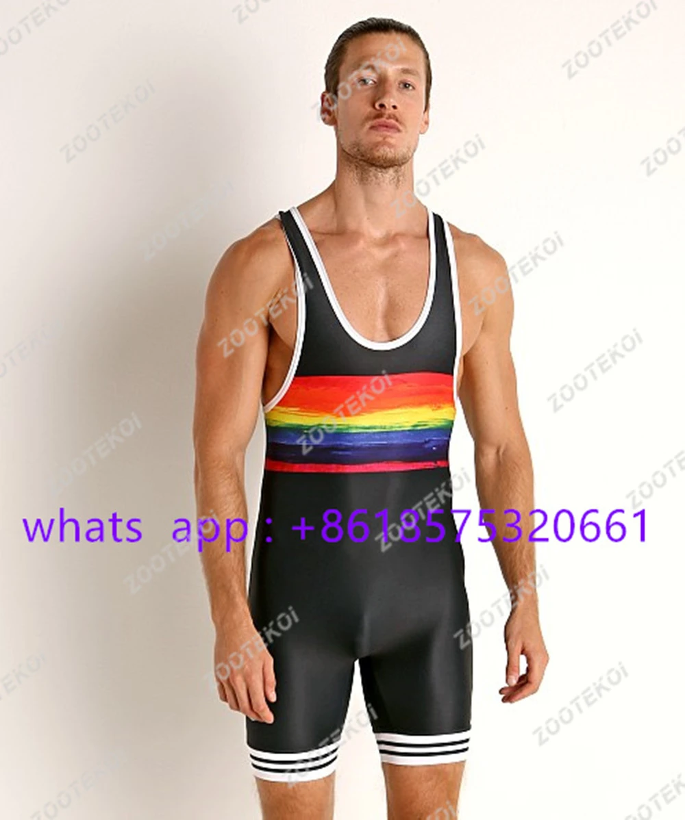 Men One piece Leotard Sports Workout Bodysuit Wrestling Singlet Fitness