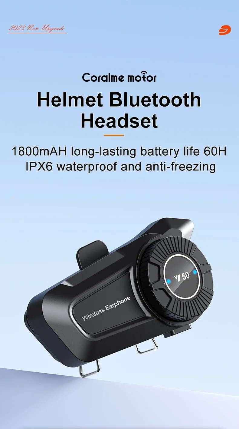 Y50 Motorcycle Helmet Bluetooth Headset Anti-Freezing Music Player Earphone IPX6